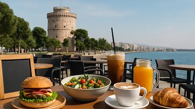 Σερβιρισμένο τραπέζι σε καφέ στη Θεσσαλονίκη – ιδανικό σκηνικό για εργασία στην εστίαση